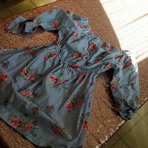 mini floral and striped off-the-shoulder dress